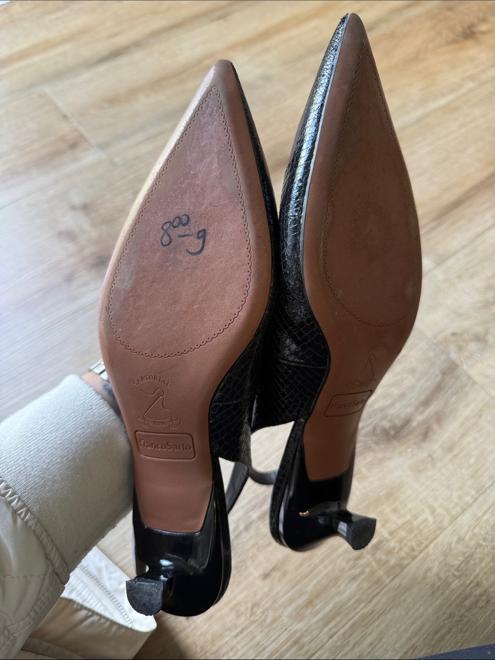 Franco Sarto Black Faux-Snakeskin Pointed Slingback Kitten Heels - Picture 5 of 7